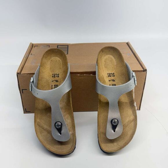 Birkenstock Gizeh Birko-Flor Sandals Silver Size 37 US (L6/M4) New Without Box - Picture 3 of 7